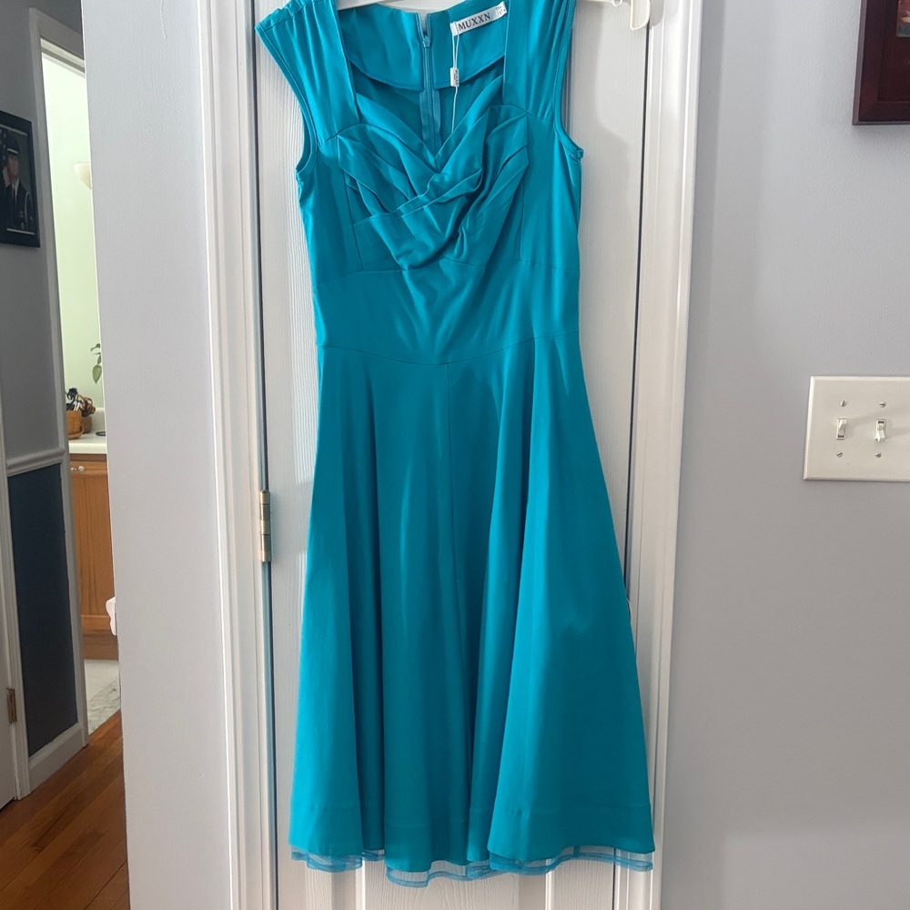 Tahari Turquoise Sleeveless Fit-and-Flare Midi Dress